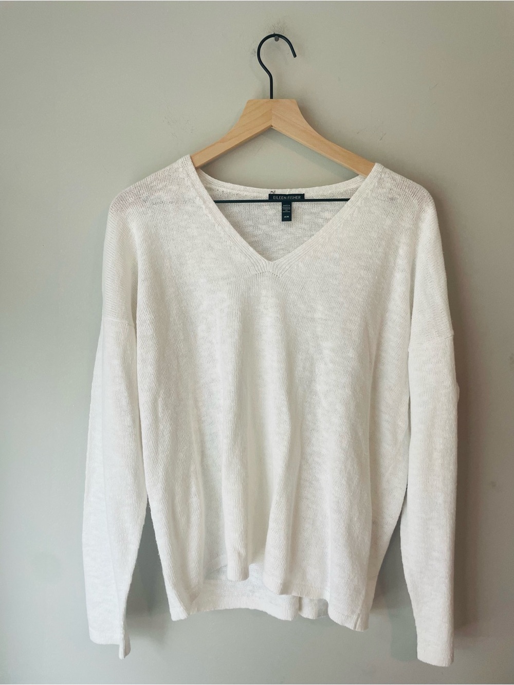 Eileen Fisher Organic Cotton Linen Blend White Sweater